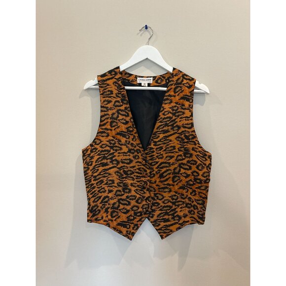 Carol Horn Workshop Black & Cheetah Print Vest Size S - Picture 2 of 6